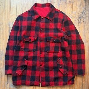 Vintage early 70s reversible buffalo plaid and red canvas  jacket